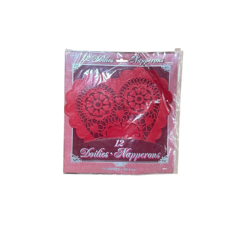 Unique Pack Of 12 Red 10" Heart Paper Doilies *New